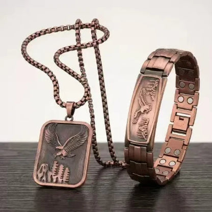 🔥【Pulseira + Colar】Pulseira magnética para homem com design de águia