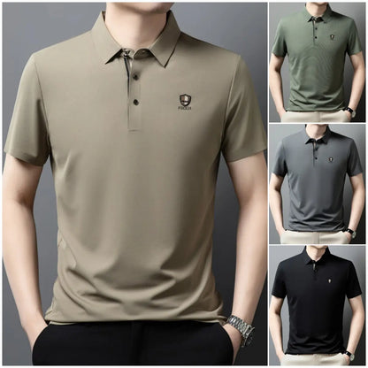 【M-4XL】Nova Camisola Polo Casual de Manga Curta com Lapela em Seda Gelo, Coleção Verão 2026