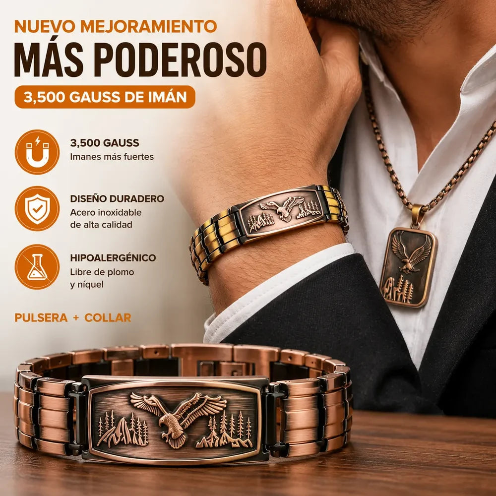 🔥【Pulseira + Colar】Pulseira magnética para homem com design de águia