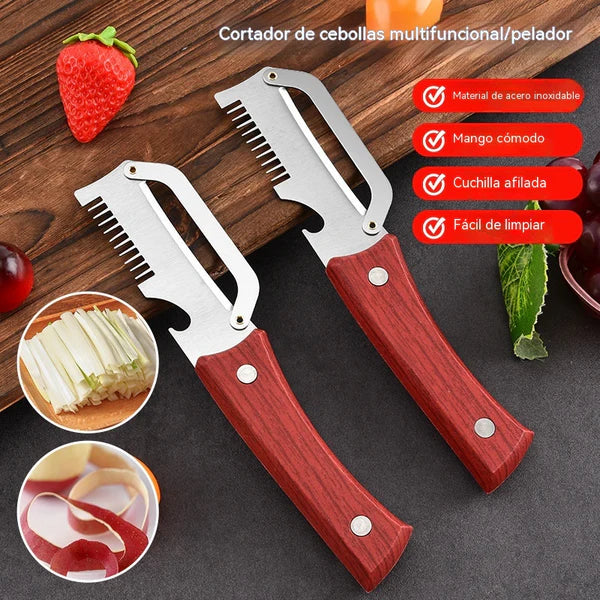 ✅Compre um e leve outro grátis (2 artigos)🧅🔪 Descascador de cozinha multifuncional 3 em 1: Descasque, pique legumes e abra garrafas! 🔥