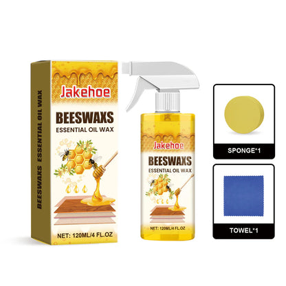 Spray de cera de abelha para polir madeira, 120ml (inclui esponja e pano), para o cuidado do mobiliário, prevenção de fissuras e proteção da pintura.