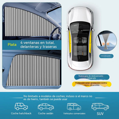 [Conjunto de 4 peças] Cortina de proteção solar para janela de automóvel com calha deslizante e isolamento térmico
