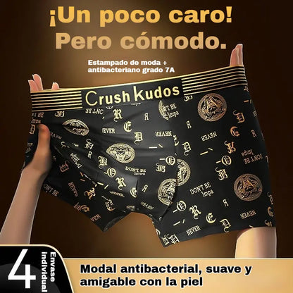 🔥【Compre 4 e Leve 4 Grátis】🚹✅💥【40-140 kg】Cueca respirável para homem em seda gelada, sem costuras e confortável, tamanhos grandes, estampado moderno