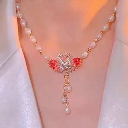 Novo colar de pérolas em forma de cisne de luxo premium