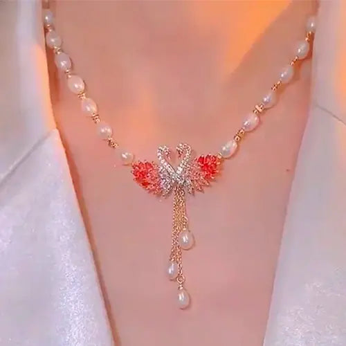 Novo colar de pérolas em forma de cisne de luxo premium