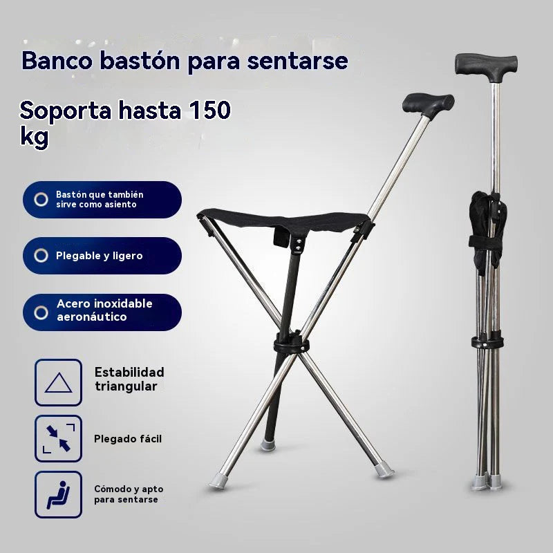 ✨Bengala dobrável 2 em 1 com cadeira, muletas anti-queda, dobráveis e portáteis✅