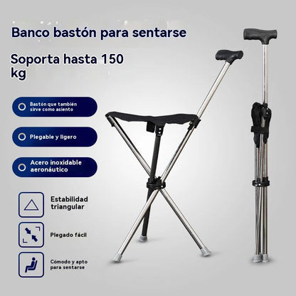✨Bengala dobrável 2 em 1 com cadeira, muletas anti-queda, dobráveis e portáteis✅