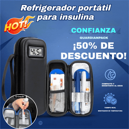 Estojo térmico para insulina com visor de temperatura.