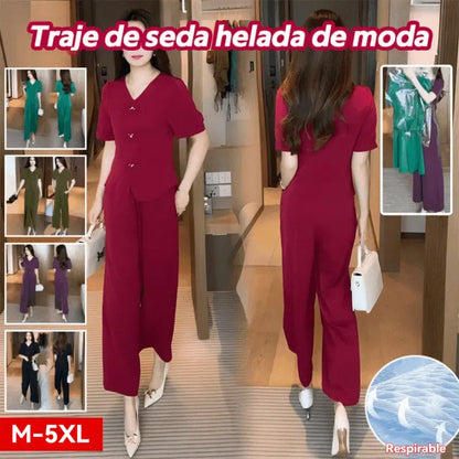 🌸【Top + Calça Pantacourt】Conjunto Casual e Moderno