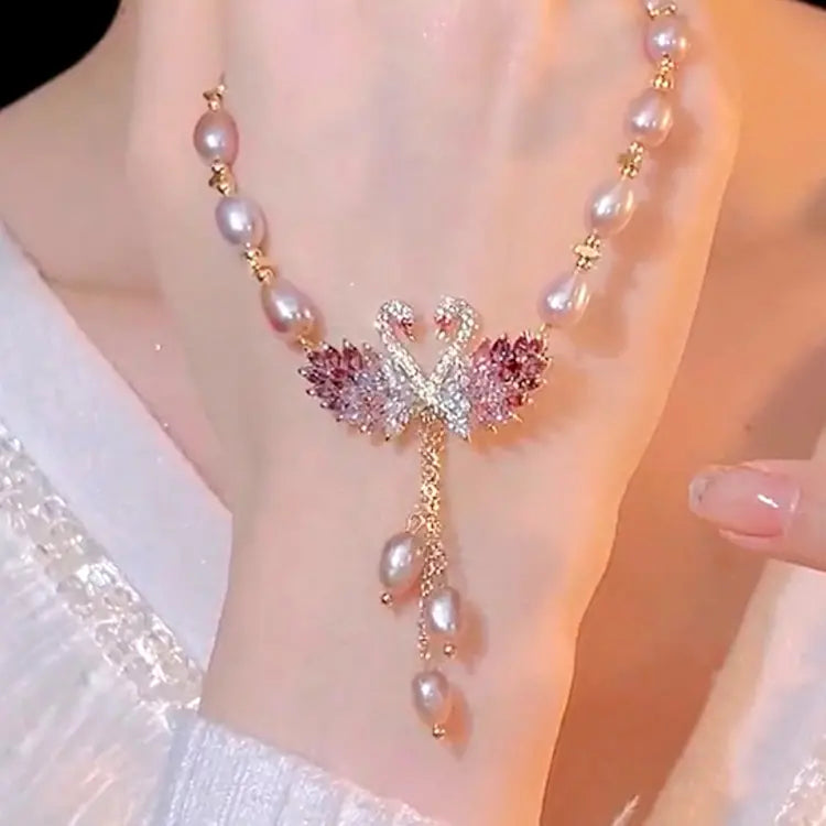 Novo colar de pérolas em forma de cisne de luxo premium