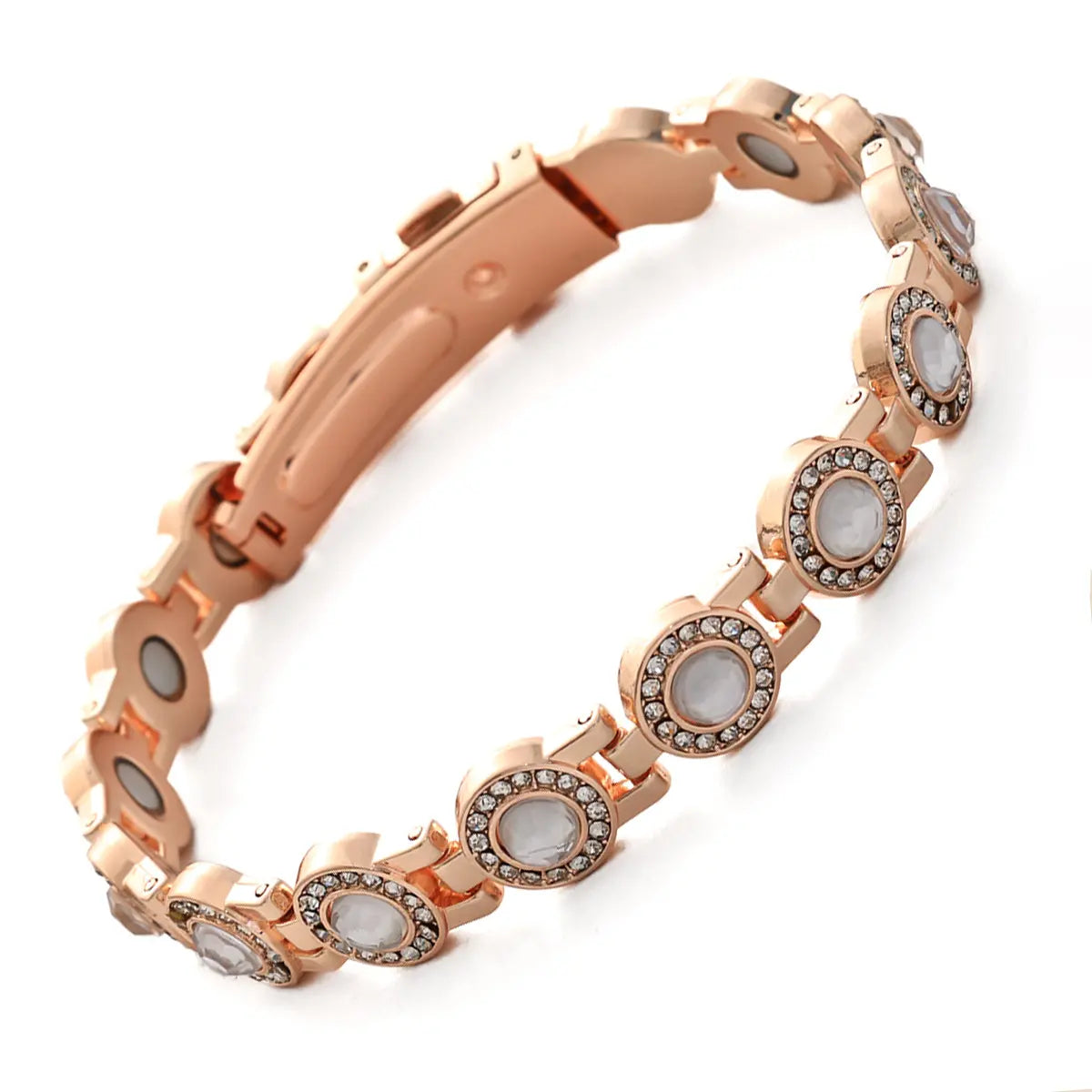 ✨Pulseira magnética de liga metálica elegante e luxuosa, pulseira magnética de zircónias cúbicas em cobre puro