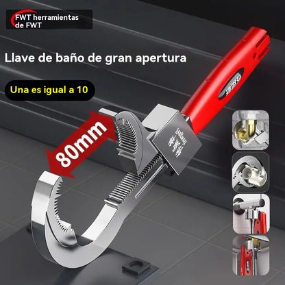 Chave multifuncional ajustável em liga de alumínio para casa de banho, chave para mangueira de torneira e chave para lavatório.