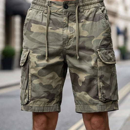 🩳🔥35% DESCONTO! Bermudas cargo de homem largas, em mistura de algodão com vários bolsos