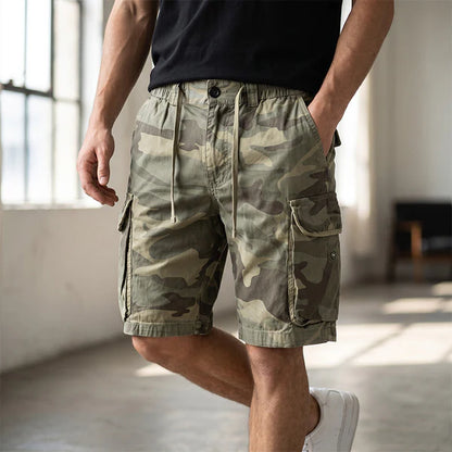 🩳🔥35% DESCONTO! Bermudas cargo de homem largas, em mistura de algodão com vários bolsos